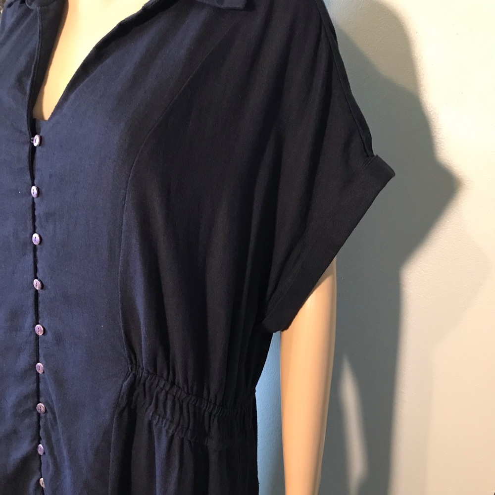 Unbranded Women's Dress Size 2X Navy Blue Button Up Cap Sleeve Linen Blend Maxi - Picture 9 of 10